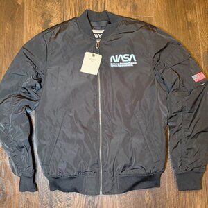🖤🚀 Pull & Bear NASA Bomber Jacket MA-1 Flight Coat Black Medium NWT